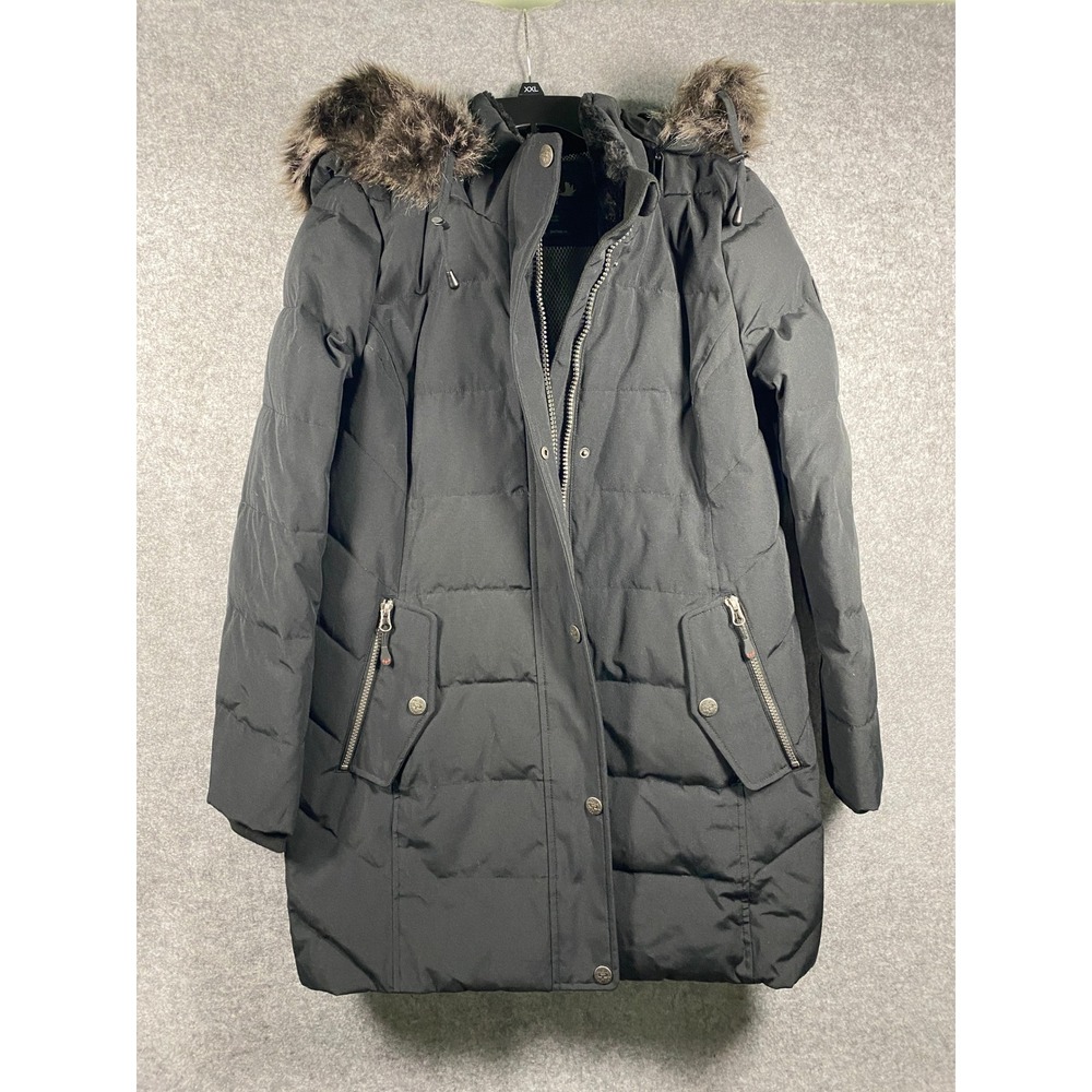Arctic Expedition Womens Black Down Fill Faux Fur Hood Parka Winter Jacket L